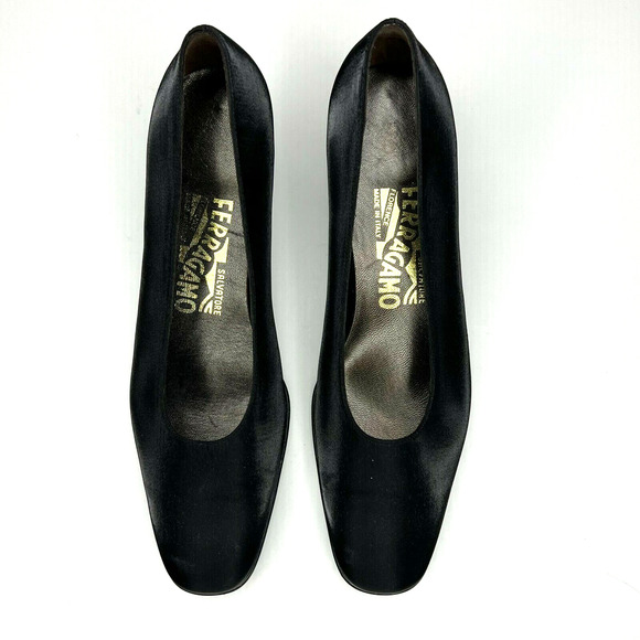 Salvatore Ferragamo Black Satin‎ Rhinestone Crystal Heels Size 6 B - Picture 2 of 10